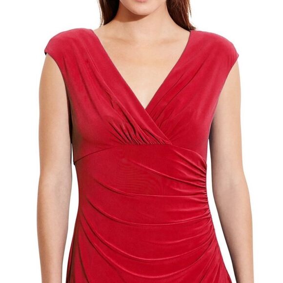 Lauren Ralph Lauren Size 4 Sleeveless Gathered Cocktail Dress Cherry Red Evening - Picture 2 of 12